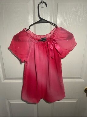 George Pink Short Sleeve Bow Blouse with Sparkle
